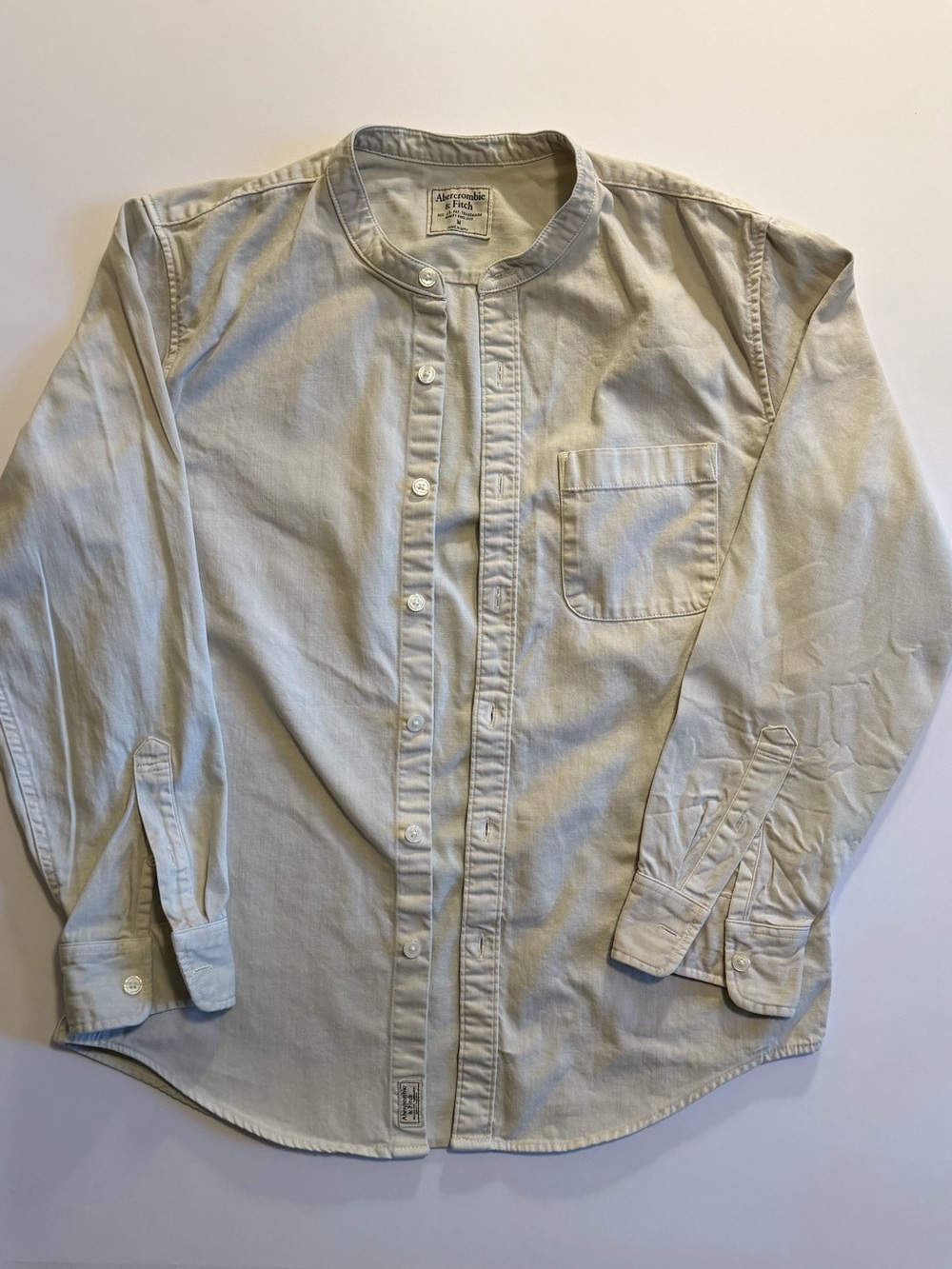 A&F band collar Off white denim button up shirt